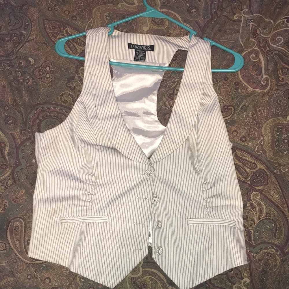 White and black striped vest